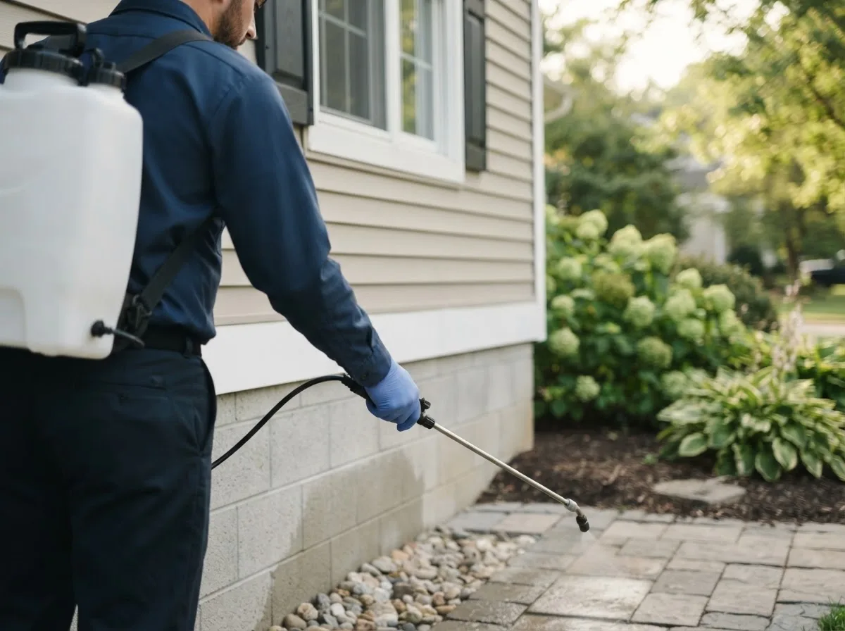 Pest control technician inspecting a home in Auburn, IL